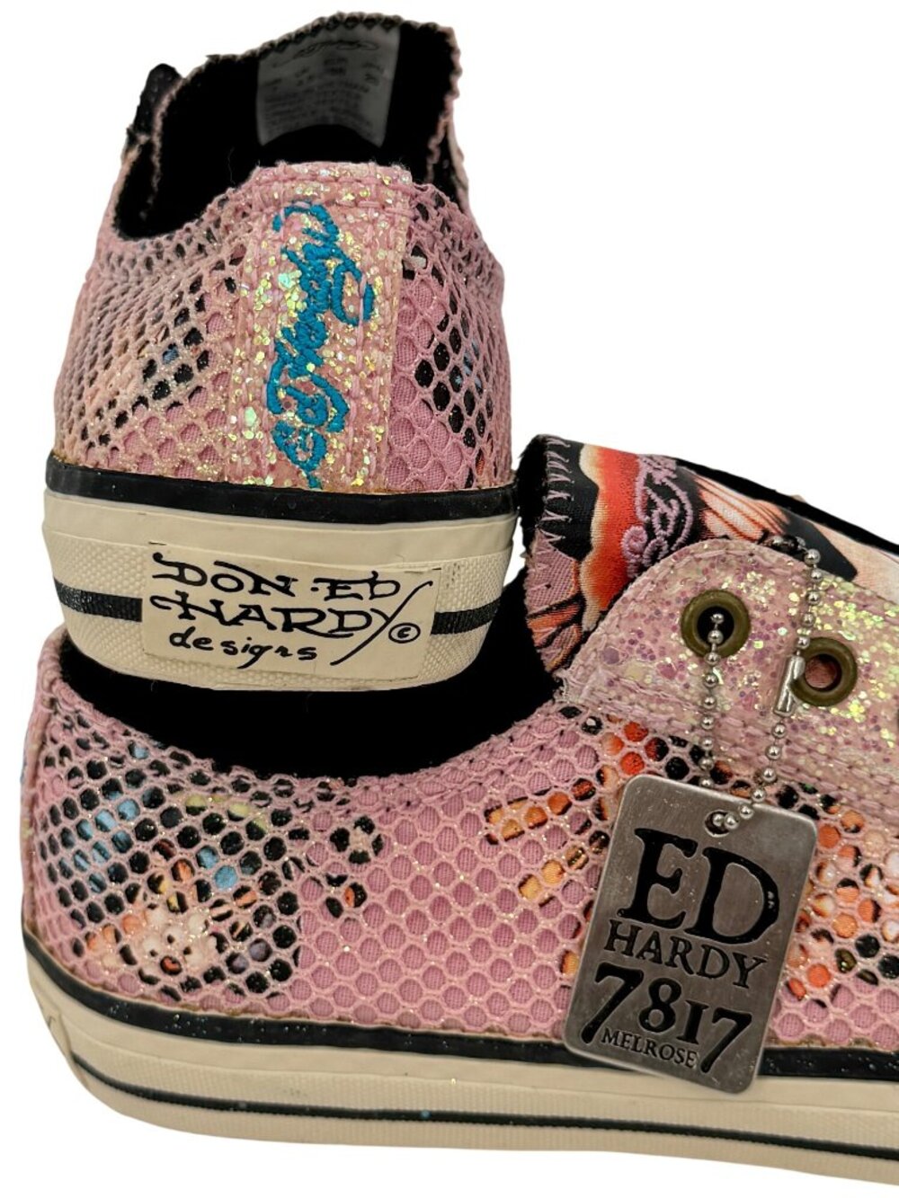 VTG Ed Hardy Pink Canvas Tattoo Graphic Sneakers | Y2K Streetwear Grunge Skater - Picture 14 of 16
